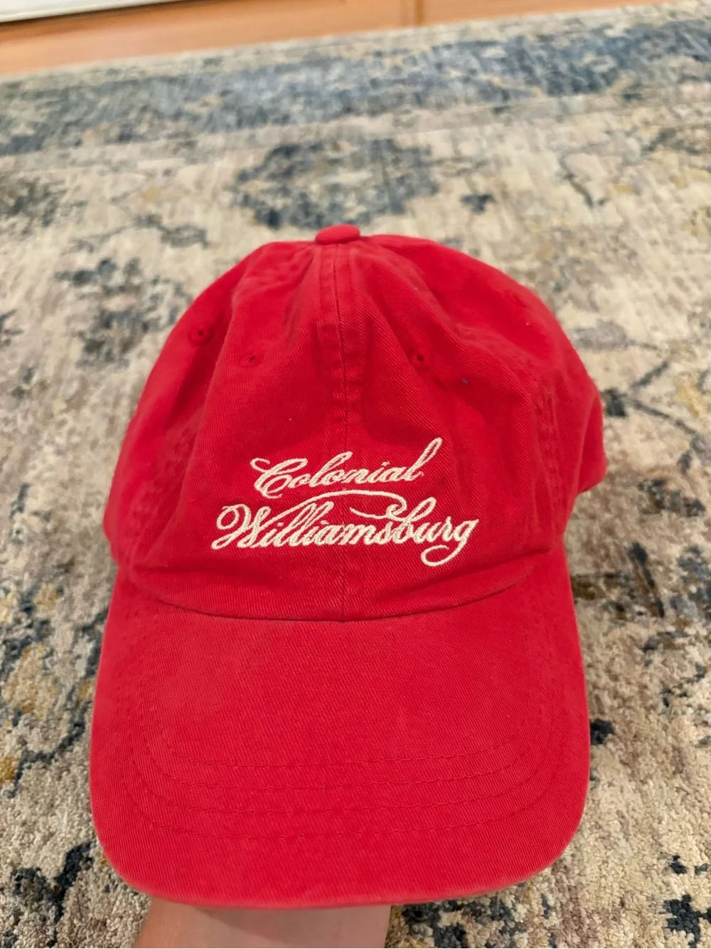 Colonial Williamsburg Hat Red White Script Adjustable Cap Vintage